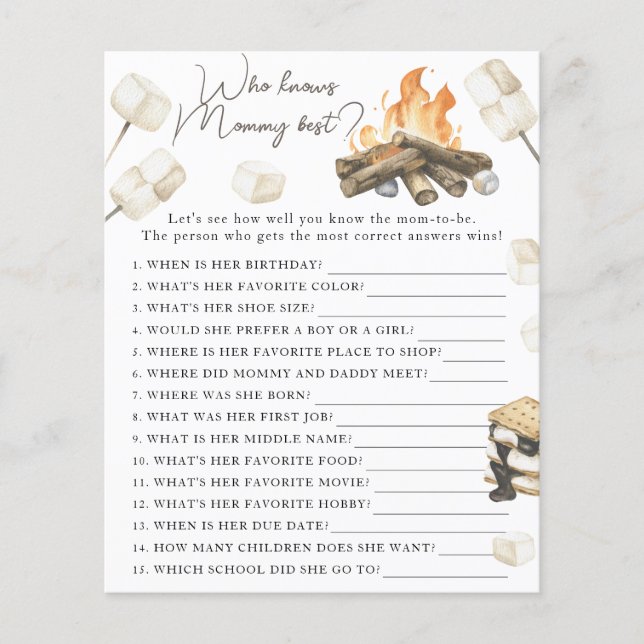 Bonfire baby shower - Who knows mommy best (Front)