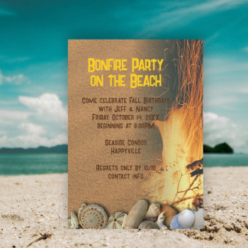Bonfire Beach Shells Outdoor Party Invitation by millhill at Zazzle