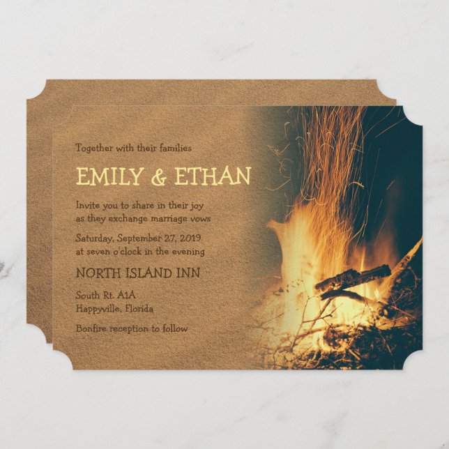 Bonfire Beach Wedding Invitation (Front/Back)
