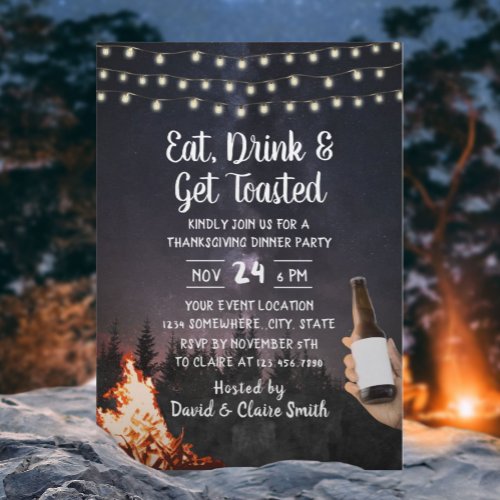 Bonfire  Beer Forest Thanksgiving Invitation