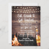 Bonfire & Beer Rustic Forest Thanksgiving Invitation