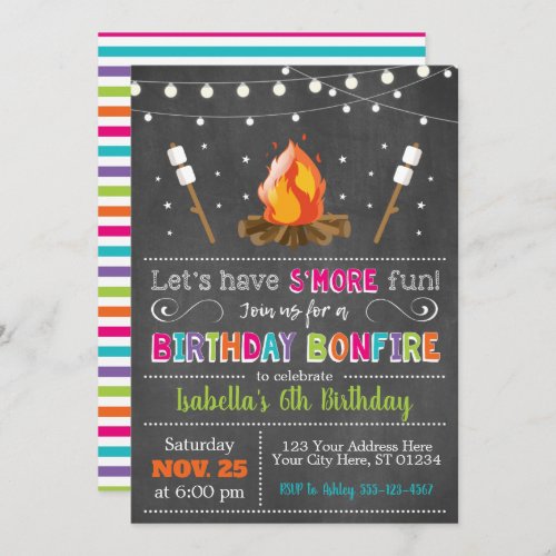 Bonfire Birthday Invitation  Backyard Camping