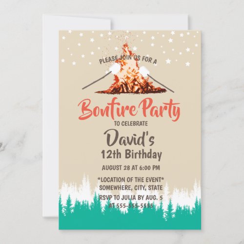 Bonfire Birthday Party Forest Camping Invitation