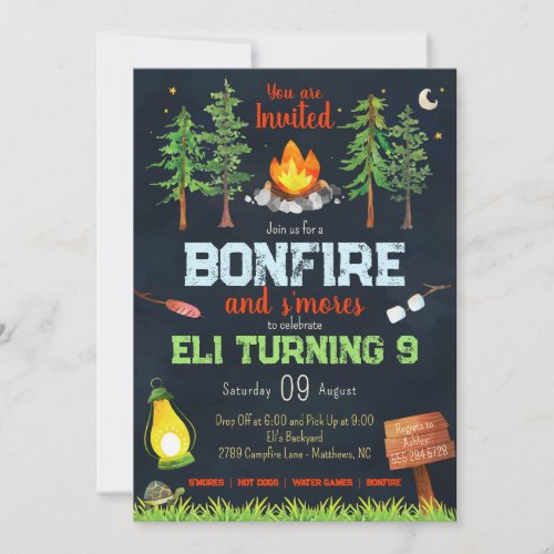 Bonfire Birthday Party Invitation _ Camping Party