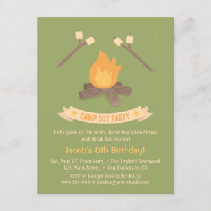 Bonfire Camp Out Kids Birthday Party Invitations