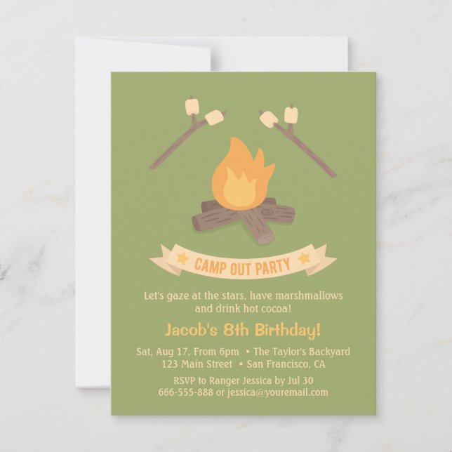 Bonfire Camp Out Kids Birthday Party Invitations (Front)