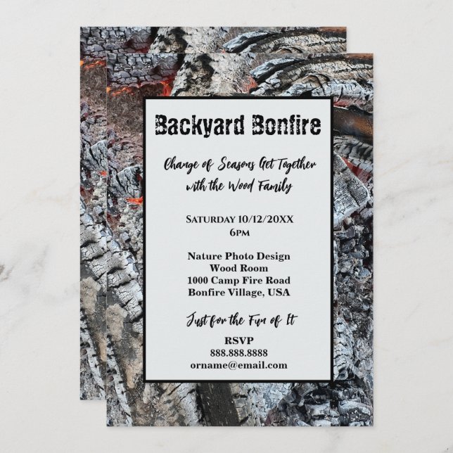 BONFIRE CAMPFIRE FIREPIT FIRE PHOTO INVITATION (Front/Back)