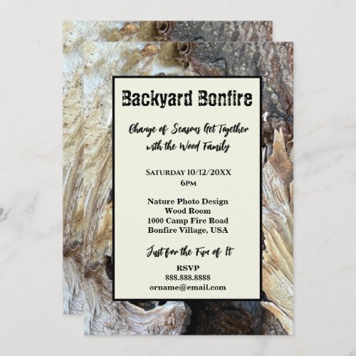 BONFIRE CAMPFIRE FIREPIT WOOD PHOTO INVITATION