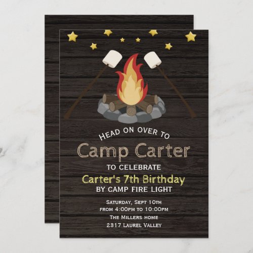 Bonfire Camping Birthday Party Invitation