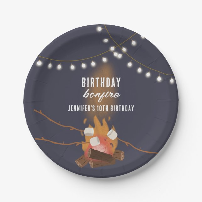 Bonfire & Camping Outdoor Campfire Birthday Party Paper Plates (Front)