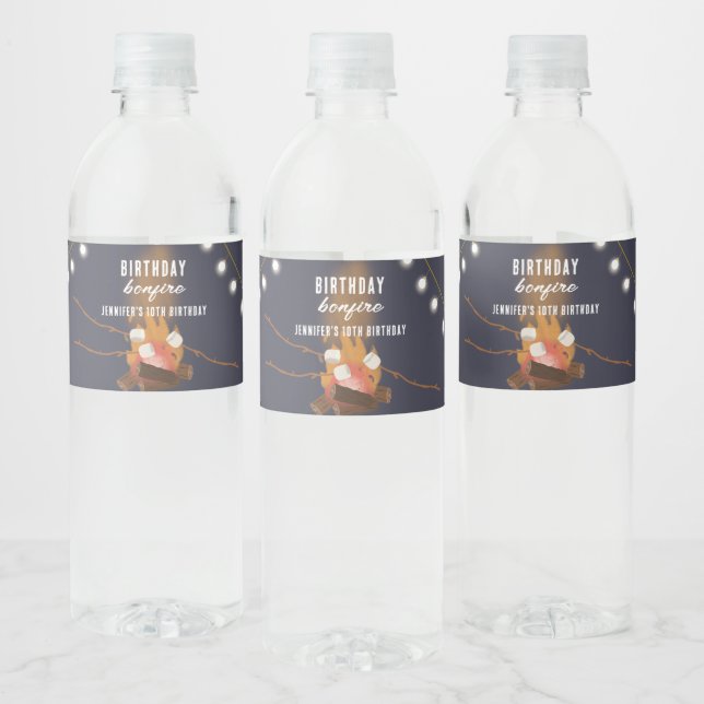 Bonfire & Camping Outdoor Campfire Birthday Party Water Bottle Label (Bottles)