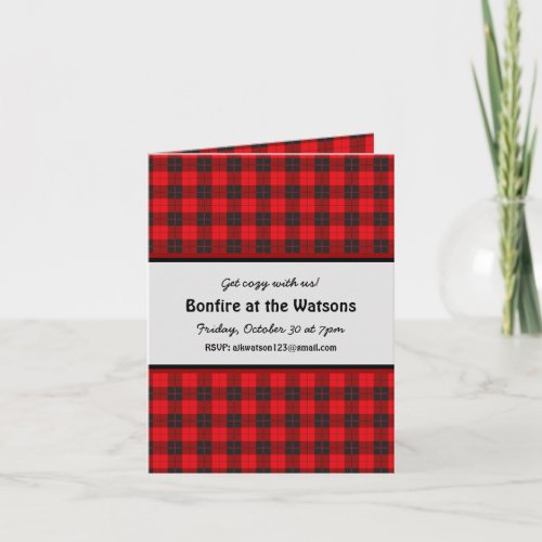 Bonfire Custom BuffaloRed Plaid Flannel Invitation