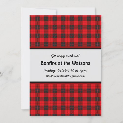 Bonfire Customizable Invitation Red Plaid Flannel