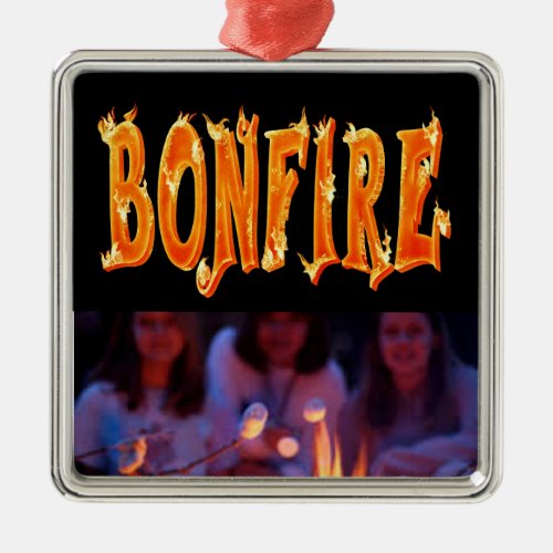 Bonfire fire text metal ornament