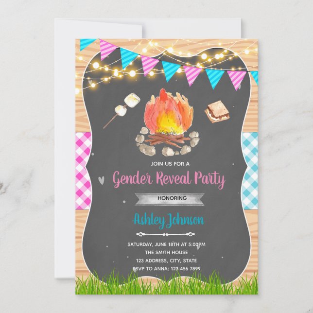 Bonfire gender reveal invite (Front)
