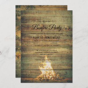 Bonfire Graduation Party Rustic Boy High School Invitation