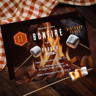 Bonfire Marshmallow Roast 11th Birthday Party Invitation