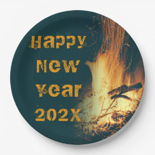 Bonfire New Year's Eve Party Text Paper Plates