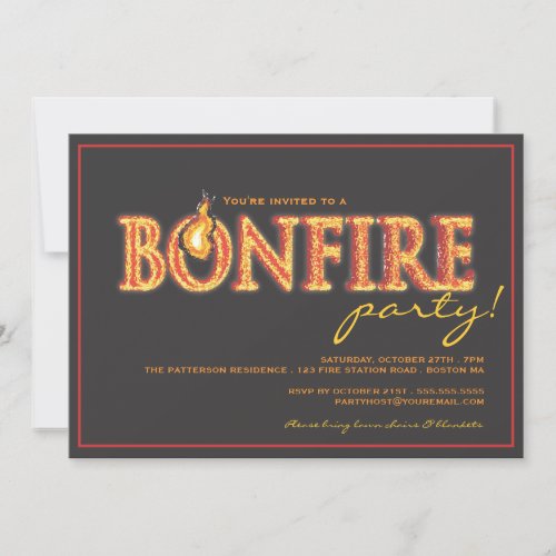 Bonfire on Fire Campfire Flames Party Invitation