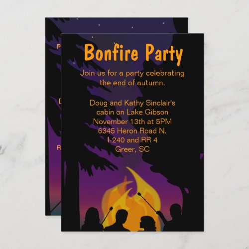 Bonfire Outdoor Party Two Sided Invitation
