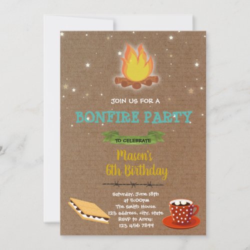 Bonfire party birthday invitation