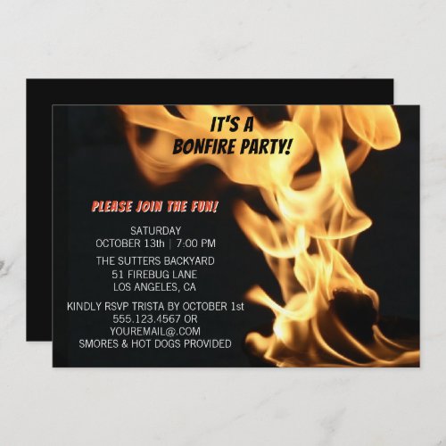 Bonfire Party Campfire Flames Camp Out Invitation