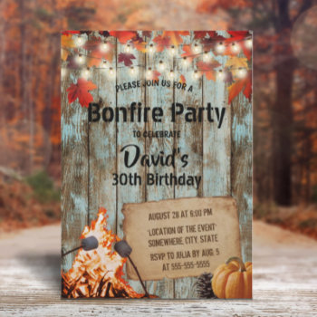 Bonfire Party Rustic Autumn Leaves Barn Birthday Invitation by myinvitation at Zazzle