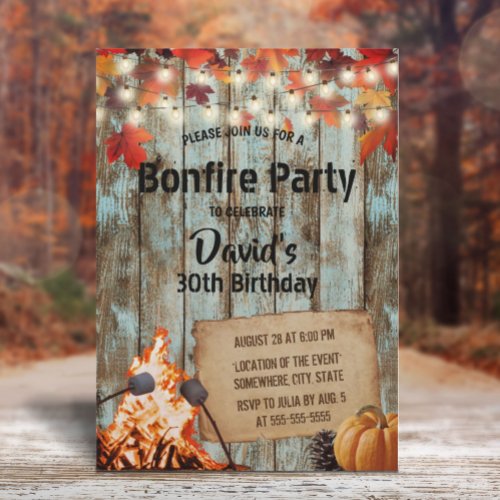 Bonfire Party Rustic Autumn Leaves Barn Birthday Invitation