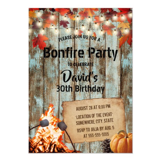 Bonfire Party Rustic Autumn Leaves Barn Birthday Invitation