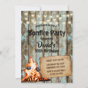 Bonfire Party Rustic String Light Barn Birthday Invitation