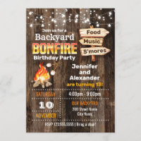 Bonfire Siblings Birthday Party Invitation