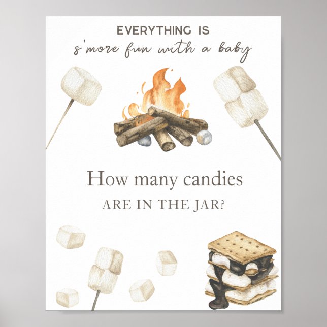 Bonfire s'more baby shower - How many candies Poster (Front)