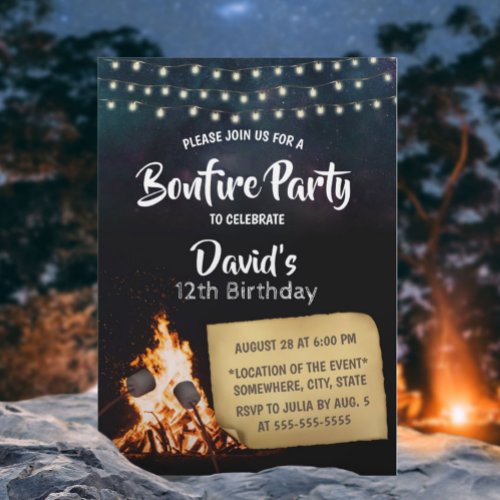 Bonfire  Smores Camping Birthday Party Invitation