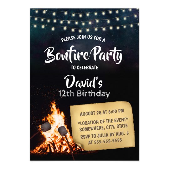 bonfire s mores camping birthday party invitation zazzle com