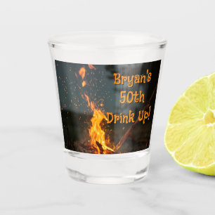 Bonfire Sparks Personalized Birthday Party  Shot Glass