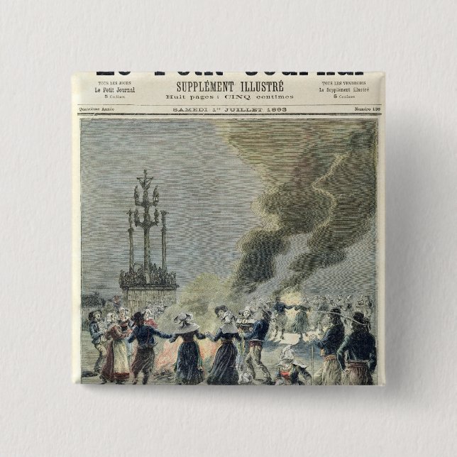Bonfires lit to celebrate the summer solstice in pinback button (Front)