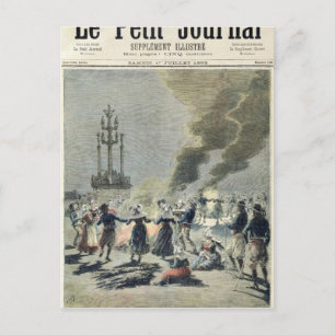 Bonfires lit to celebrate the summer solstice in postcard