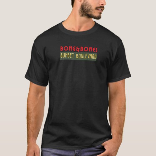 Bong  Bones Skull Roses Smoking Pipe Sunset Blvd  T_Shirt
