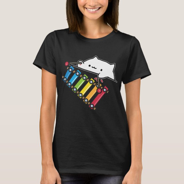 Bongo Cat Playing marimba t-shirt cute Gamer meme (Front)