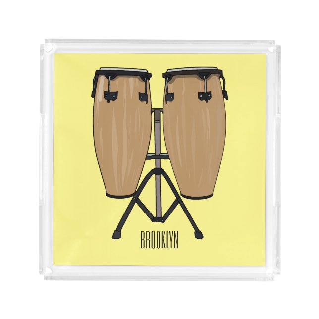 Bongo drum cartoon illustration  acrylic tray (Front)