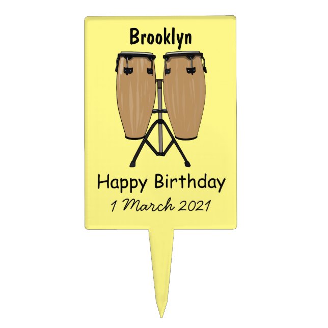 Bongo drum cartoon illustration cake topper (Front)