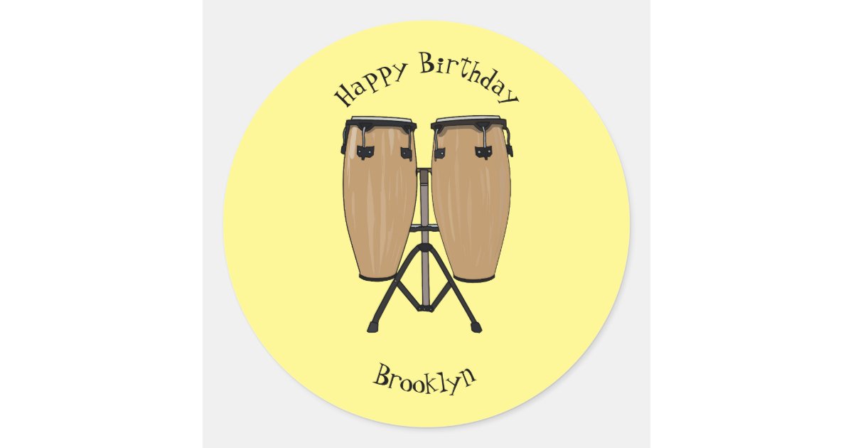 Bongo drum cartoon illustration classic round sticker | Zazzle
