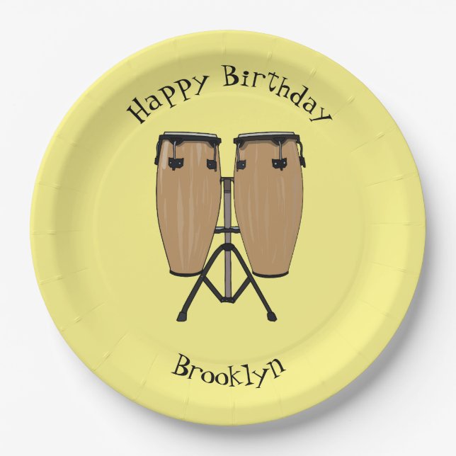 Bongo drum cartoon illustration paper plates (Front)