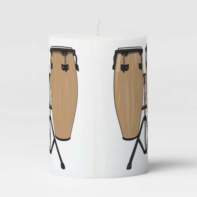 Bongo drum cartoon illustration pillar candle (Back)