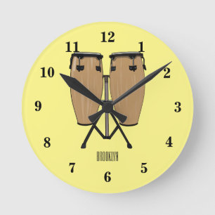 Bongo drum cartoon illustration round clock