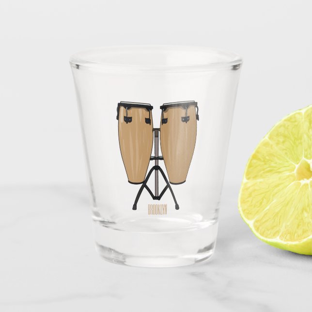 Bongo drum cartoon illustration  shot glass (Front)