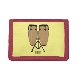 Bongo drum cartoon illustration tri-fold wallet