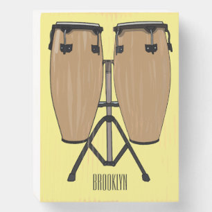Bongo drum cartoon illustration wooden box sign