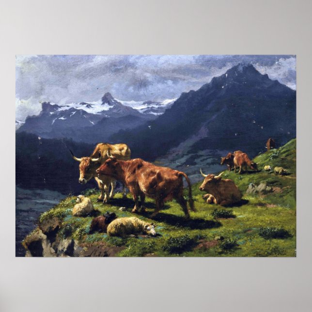 Bonheur - Cattle And Sheep In An Alpine Landscape Poster (Front)