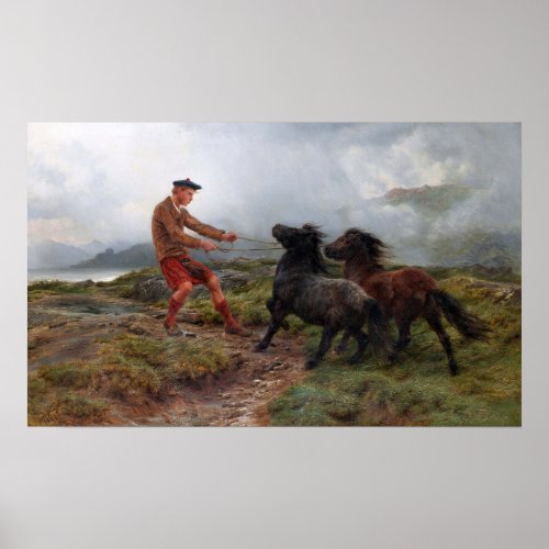 Bonheur _ Ghillie Shetland Ponies In A Misty Lands Poster
